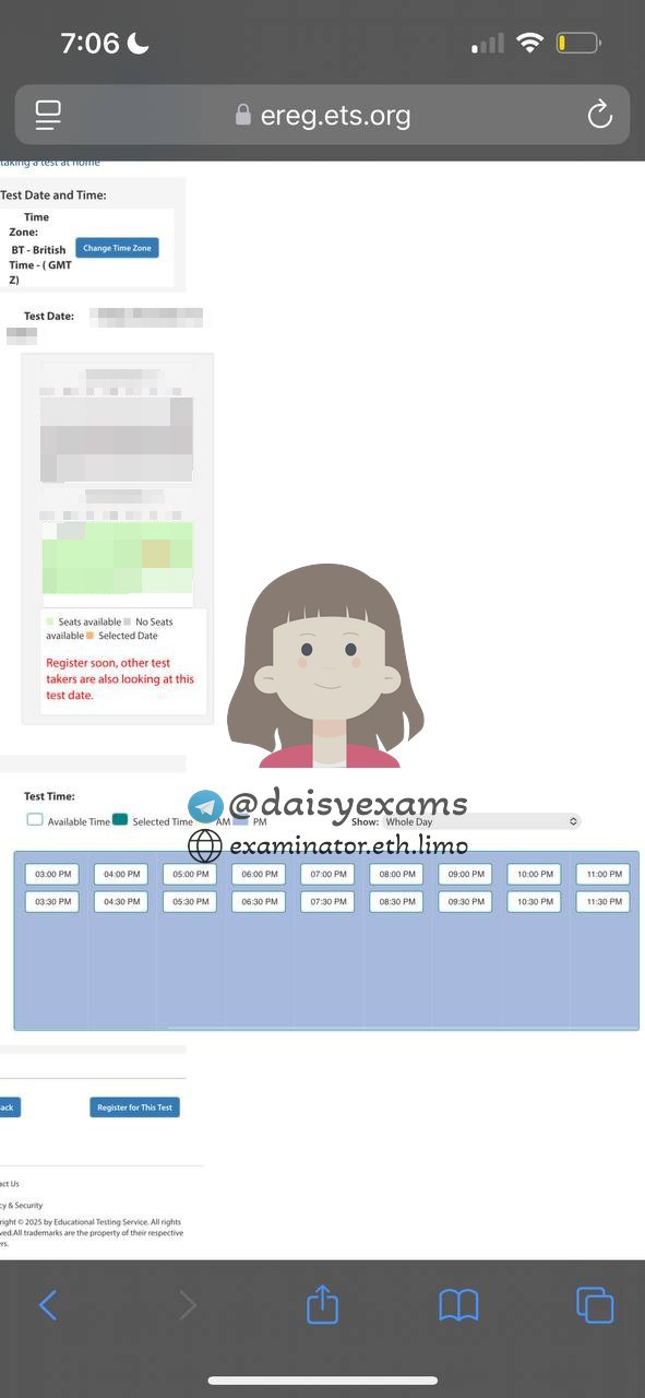 ETS at-home GRE time slots shown at British time while scheduling