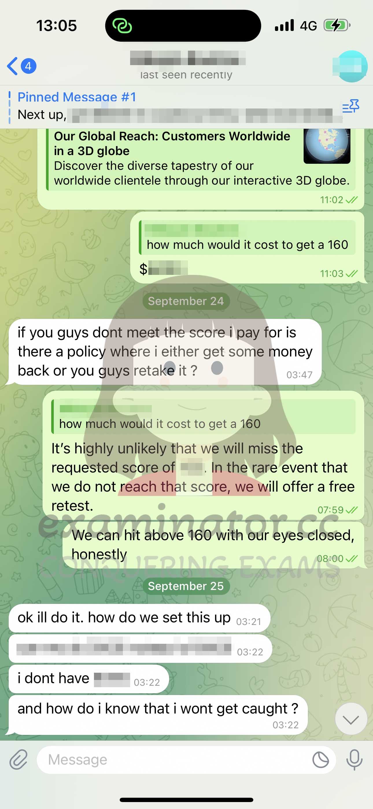 screenshot of chat logs for LSAT 부정행위 success story #599