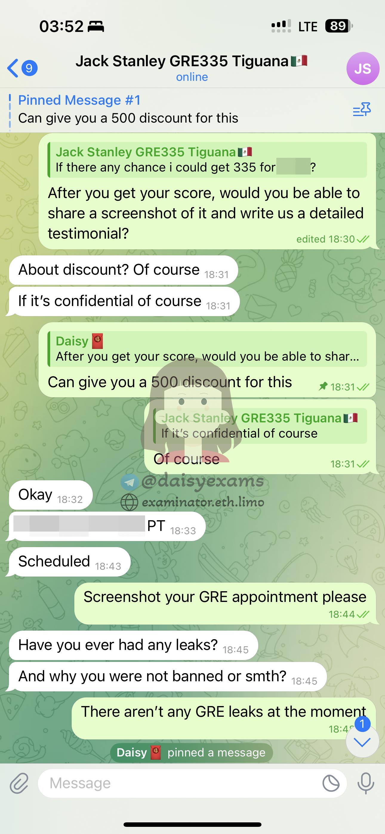 عميل من المكسيك استأجر examinator.cc وديزي لأخذ اختبار GRE في المنزل نيابة عنه