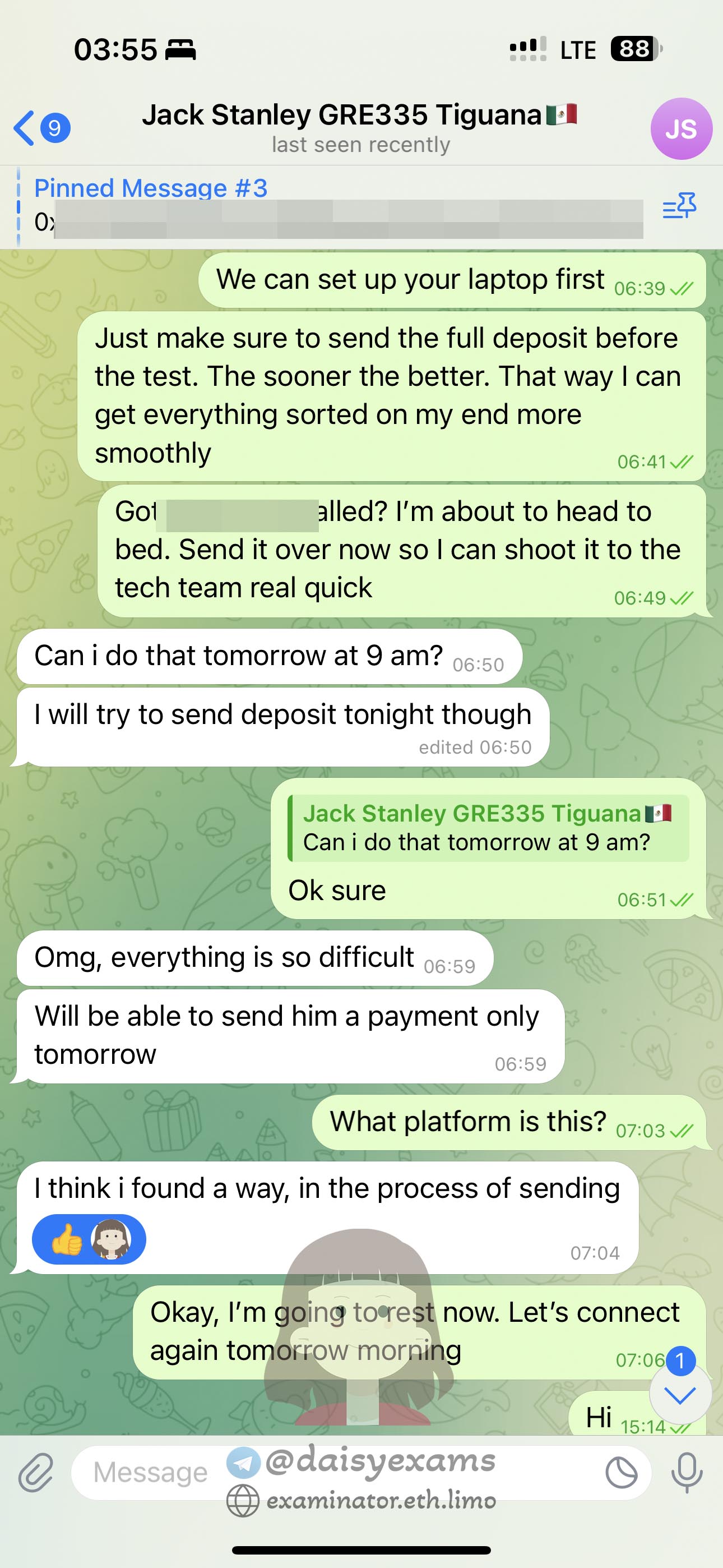 screenshot of chat logs for GREでの不正行為 success story #707