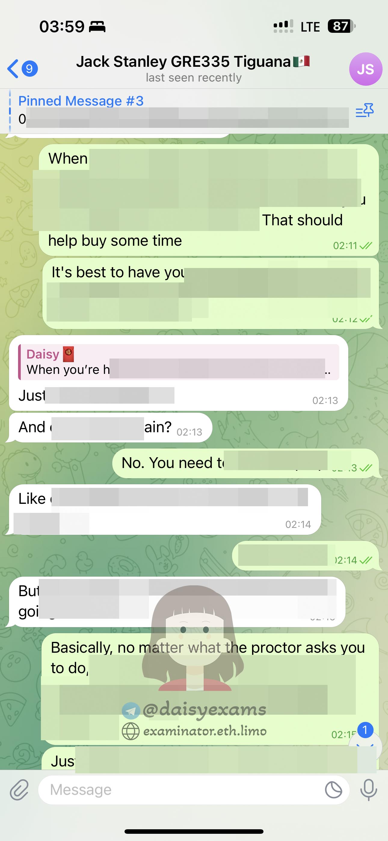 GRE代考保分成功案例#707的与客户对话截图