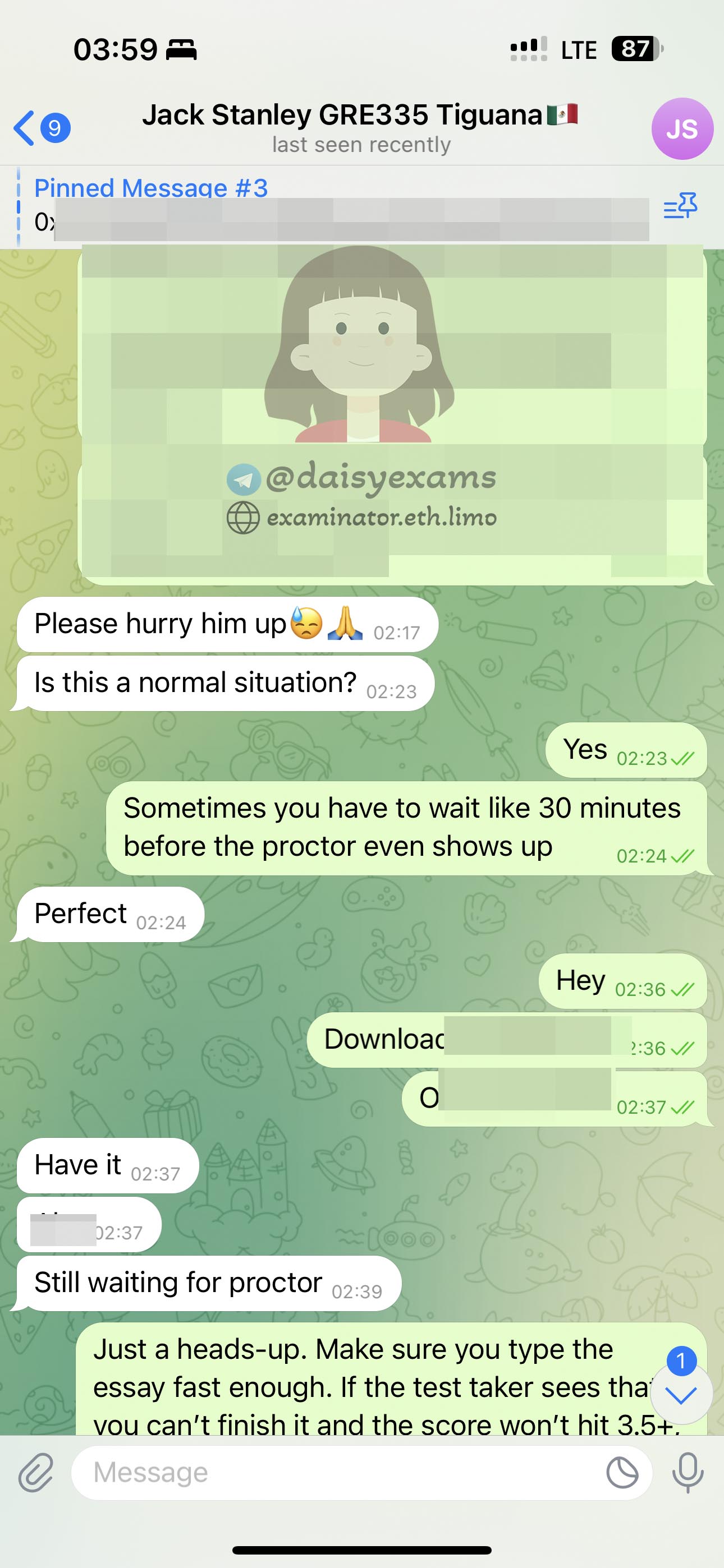 GRE代考保分成功案例#707的与客户对话截图