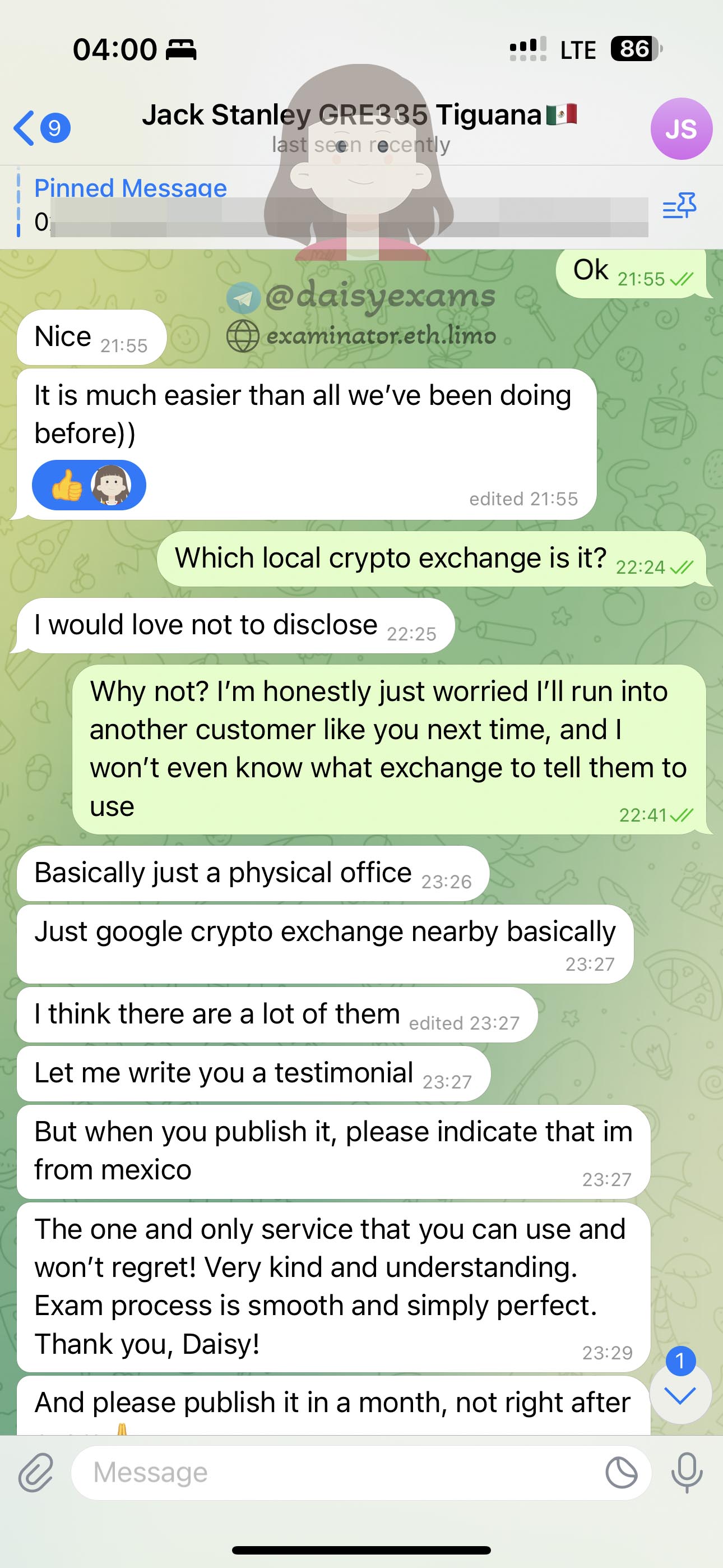GRE代考保分成功案例#707的与客户对话截图