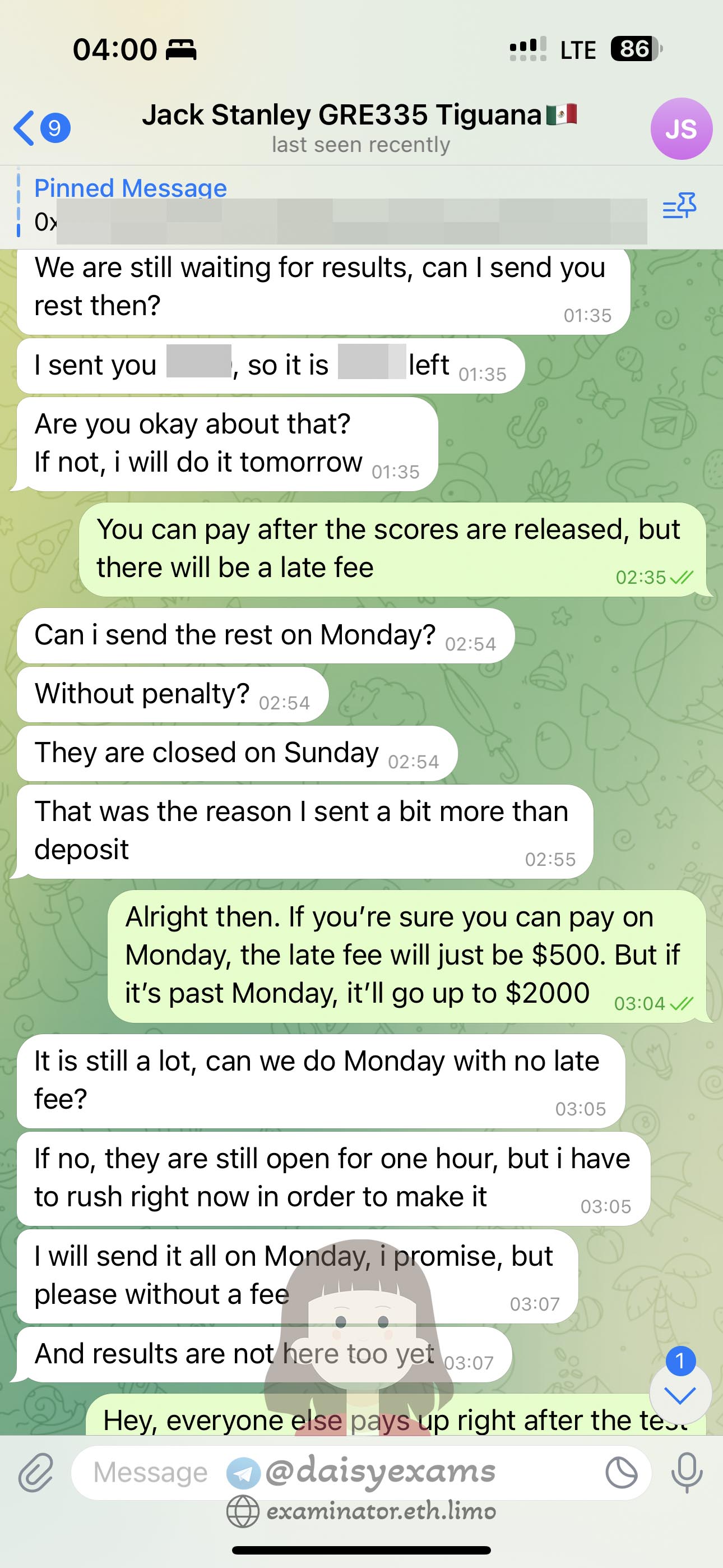 GRE代考保分成功案例#707的与客户对话截图