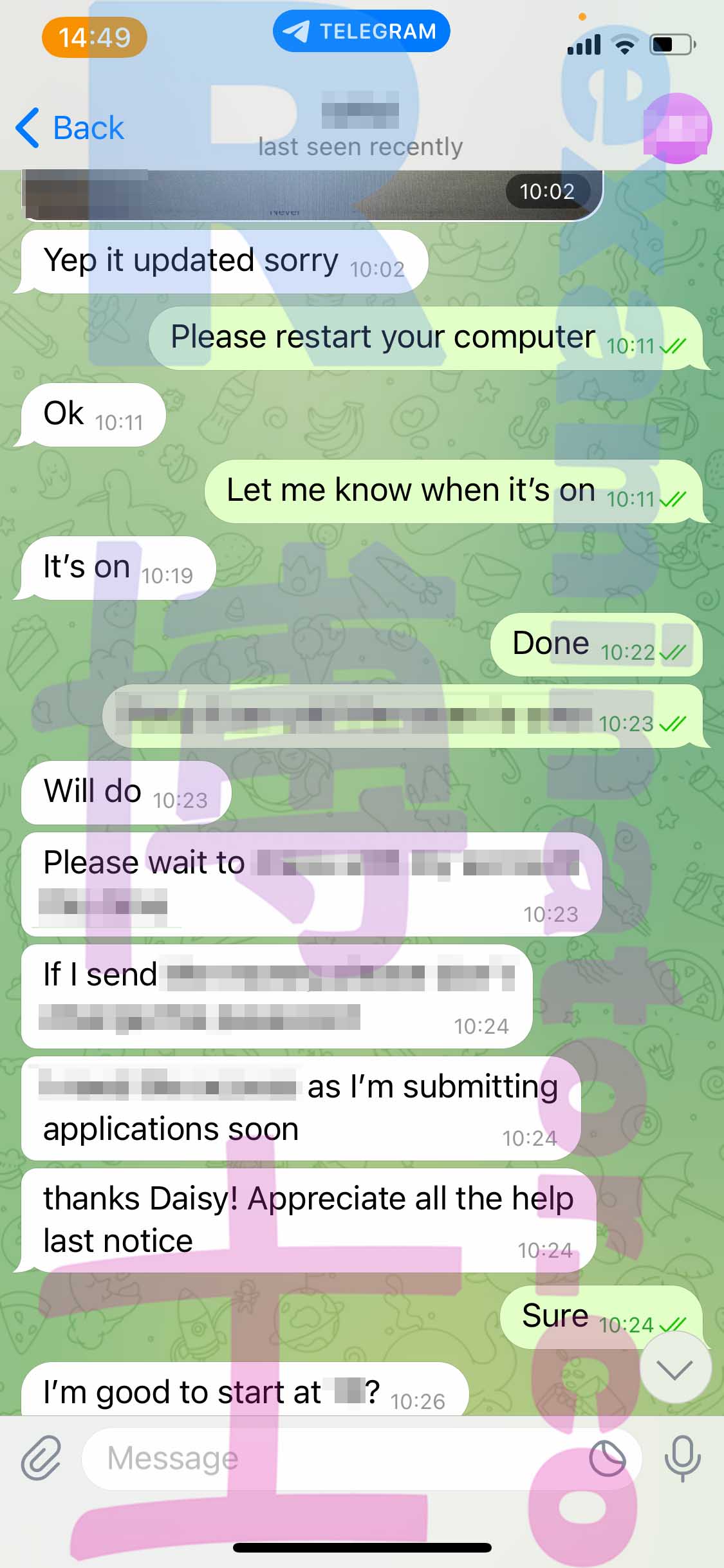 screenshot of chat logs for Tricherie au GMAT success story #402