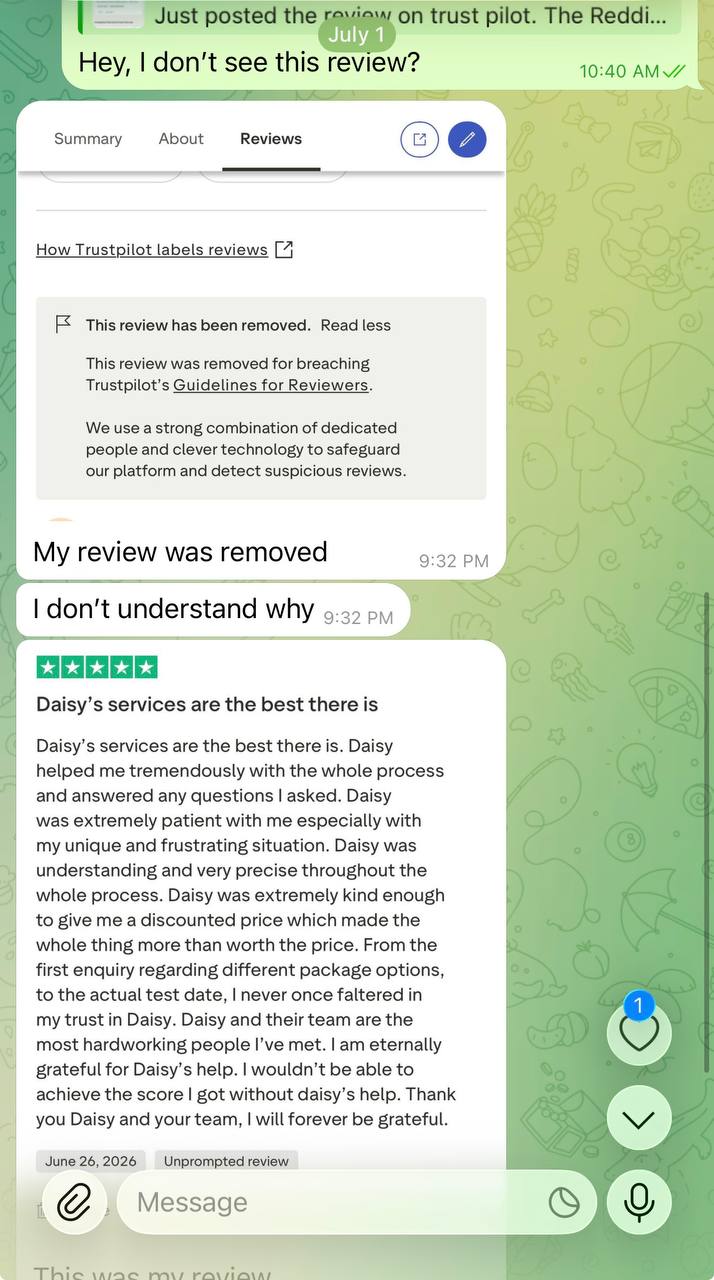 screenshot of chat logs for [LSAT Cheating] success story #441