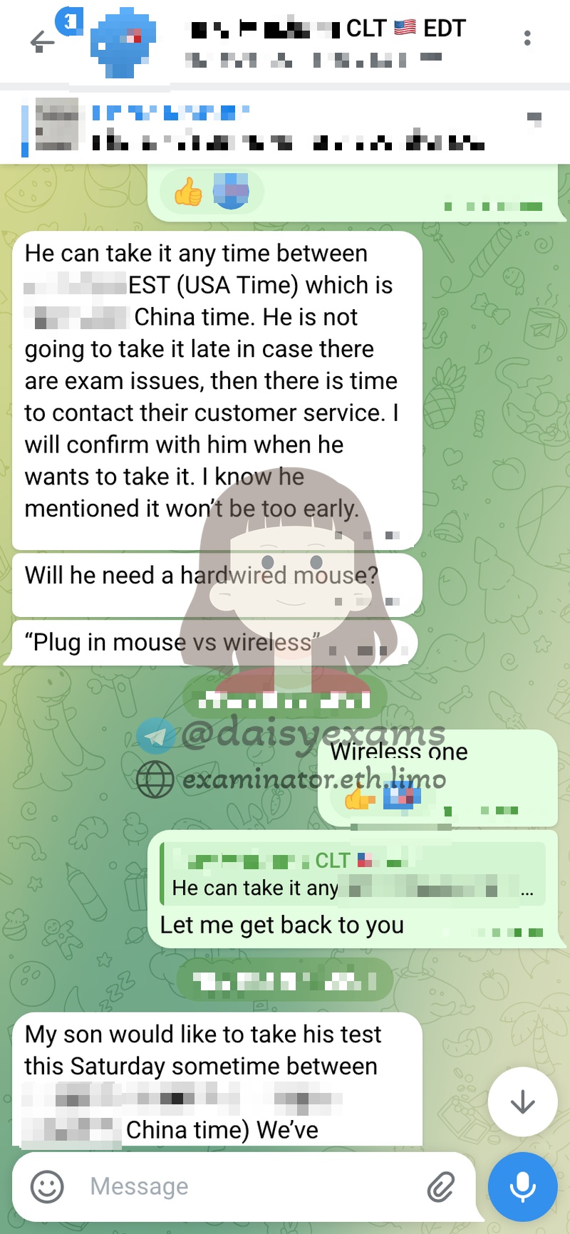 Confirmation de l'horaire d'examen