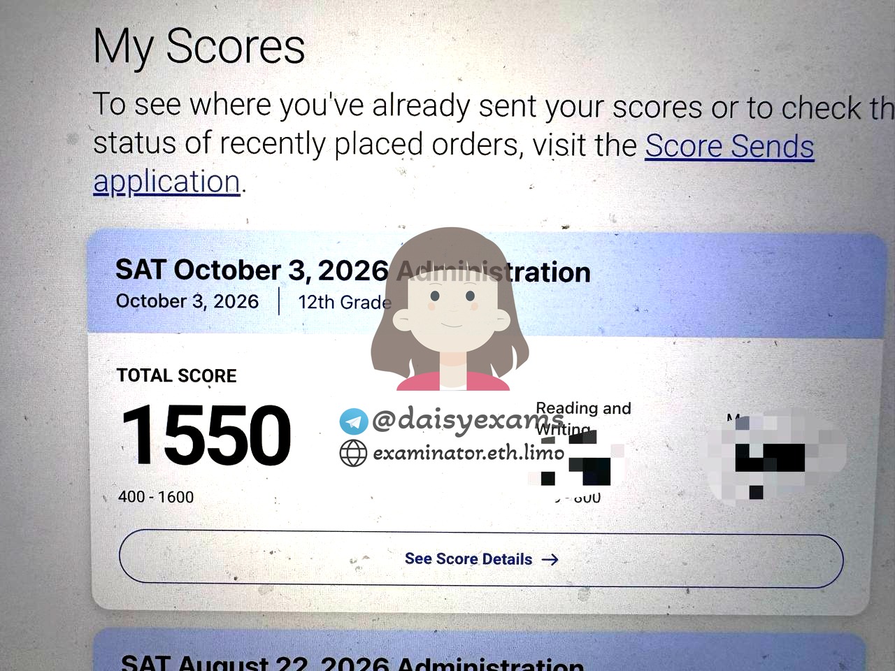 screenshot of chat logs for [SAT Cheating] success story #449