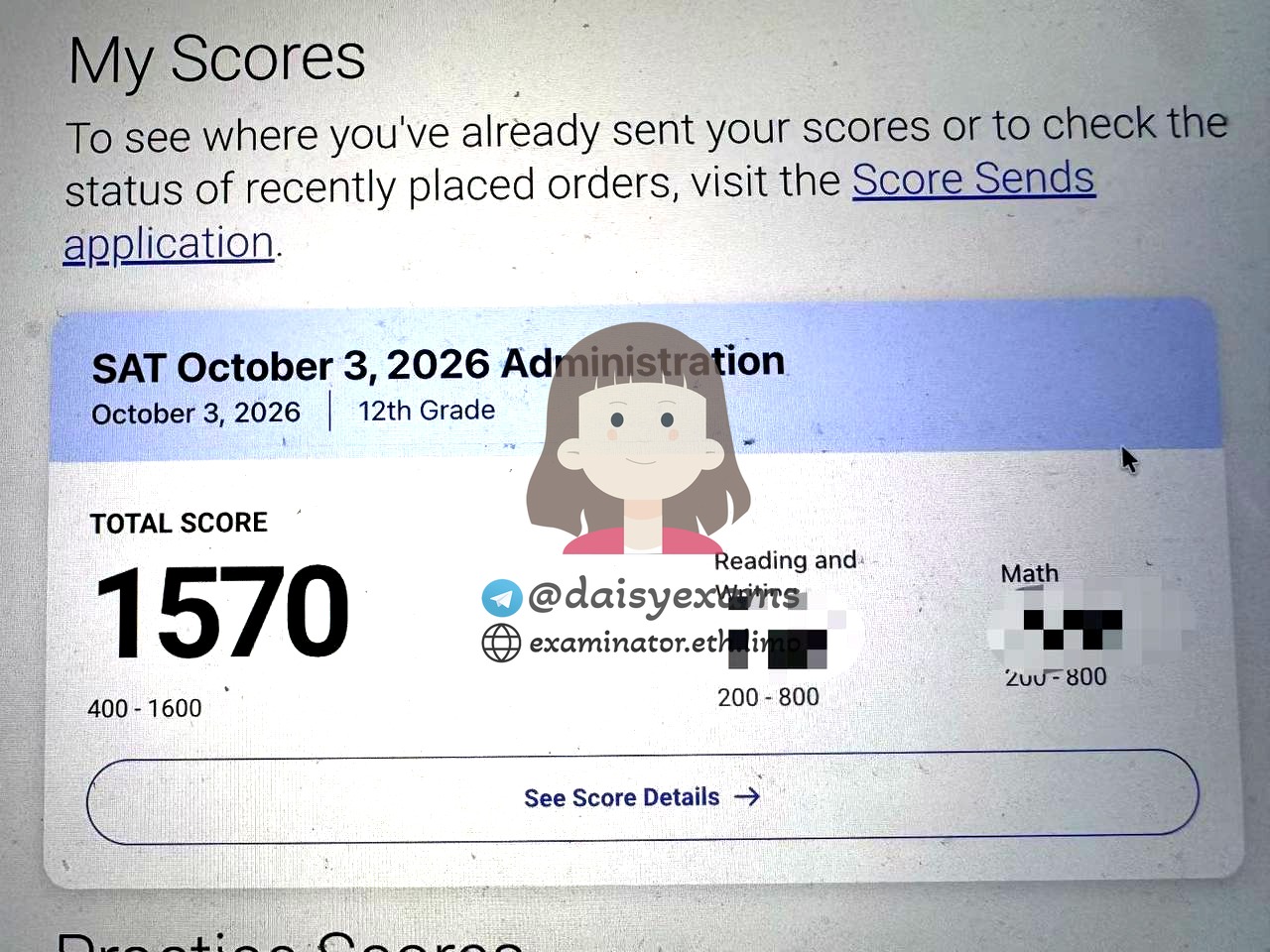 screenshot of chat logs for [SAT Cheating] success story #448