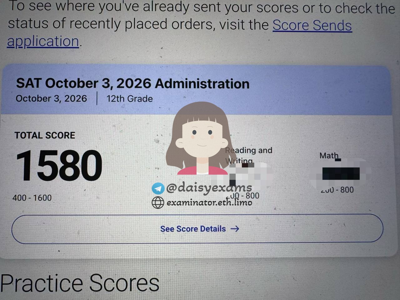 screenshot of chat logs for [SAT Cheating] success story #449