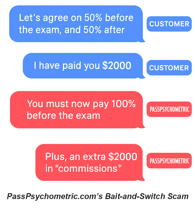 arnaque de passpsychometric.com appât et inversion