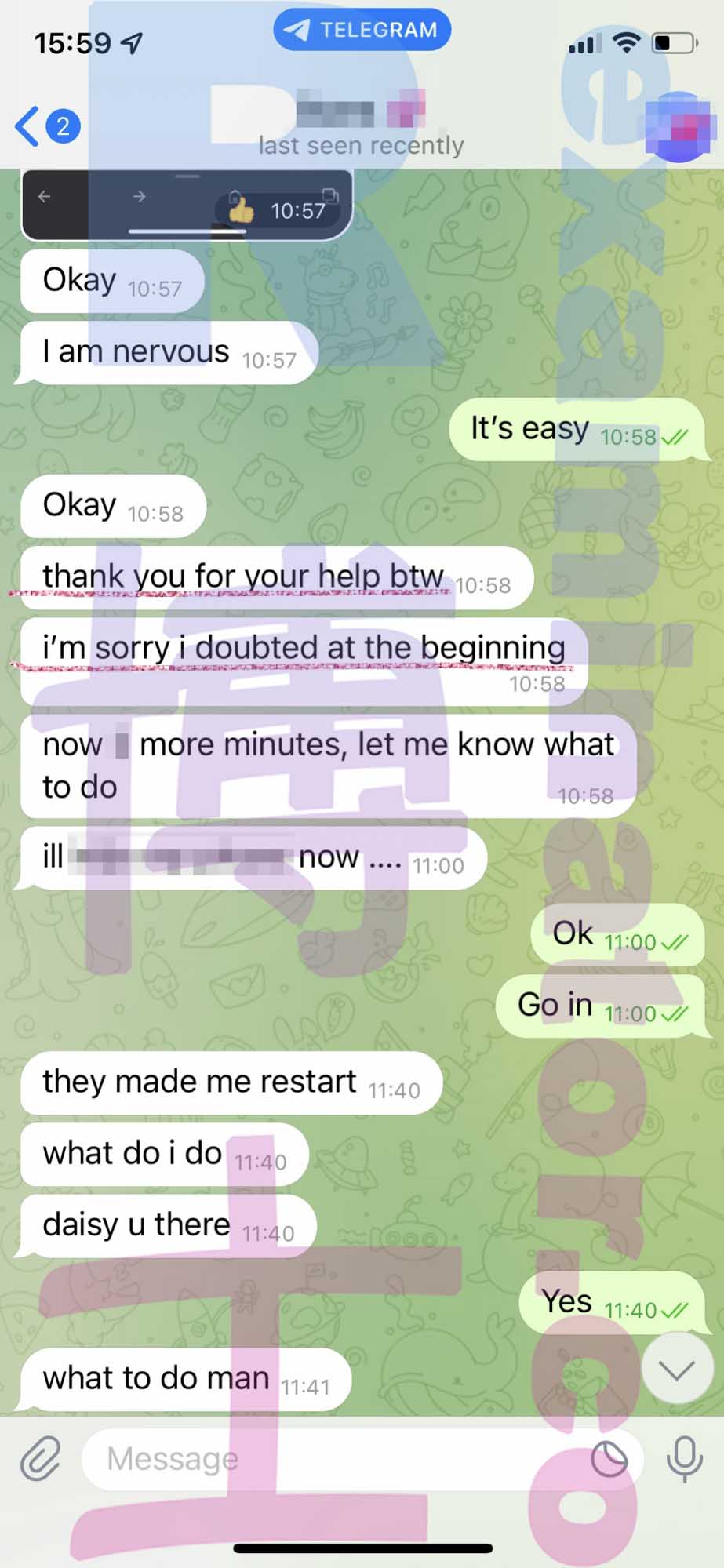 screenshot of chat logs for Tricherie au GMAT success story #394