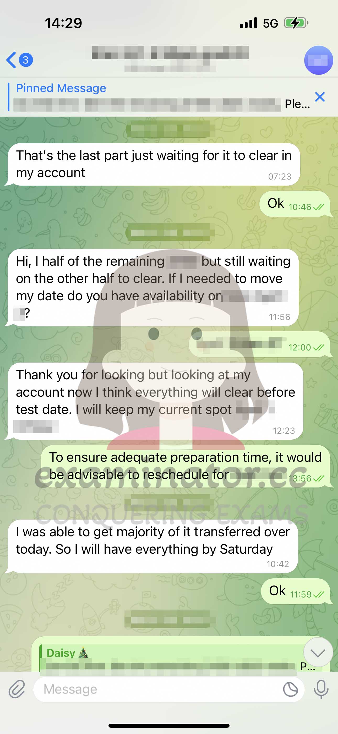 screenshot of chat logs for Trampa en GRE success story #609