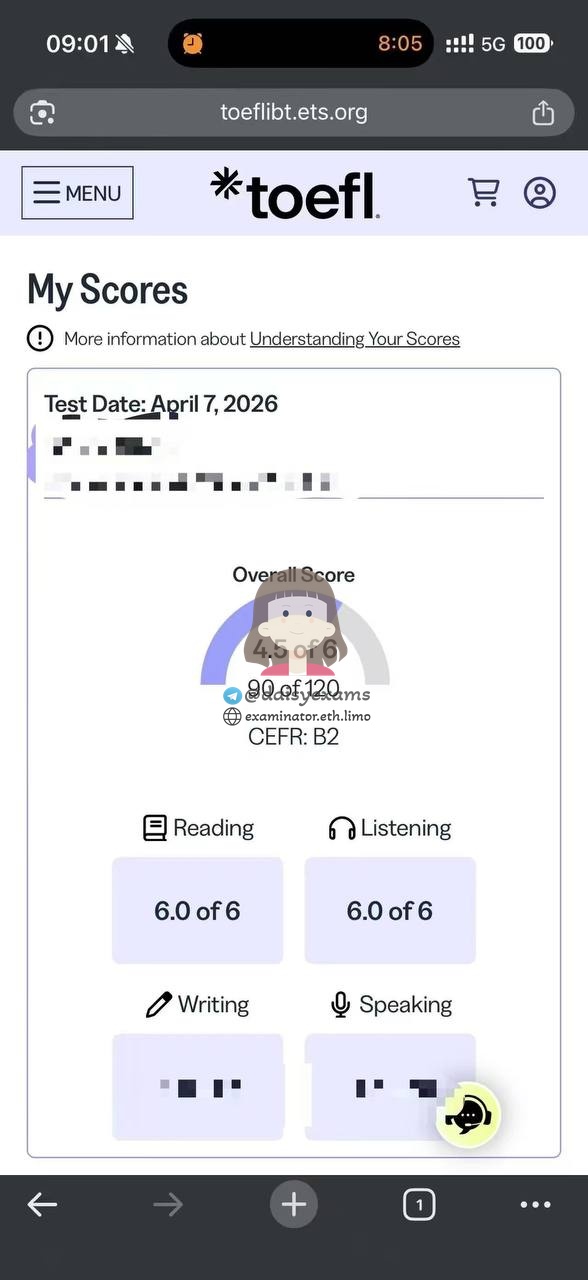 screenshot of chat logs for Trampa en TOEFL success story #741