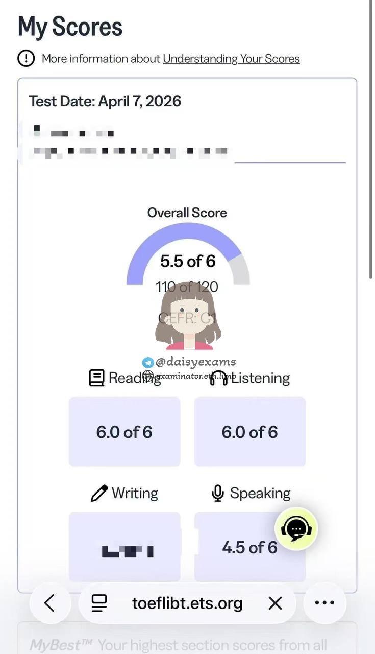 screenshot of chat logs for Trampa en TOEFL success story #741
