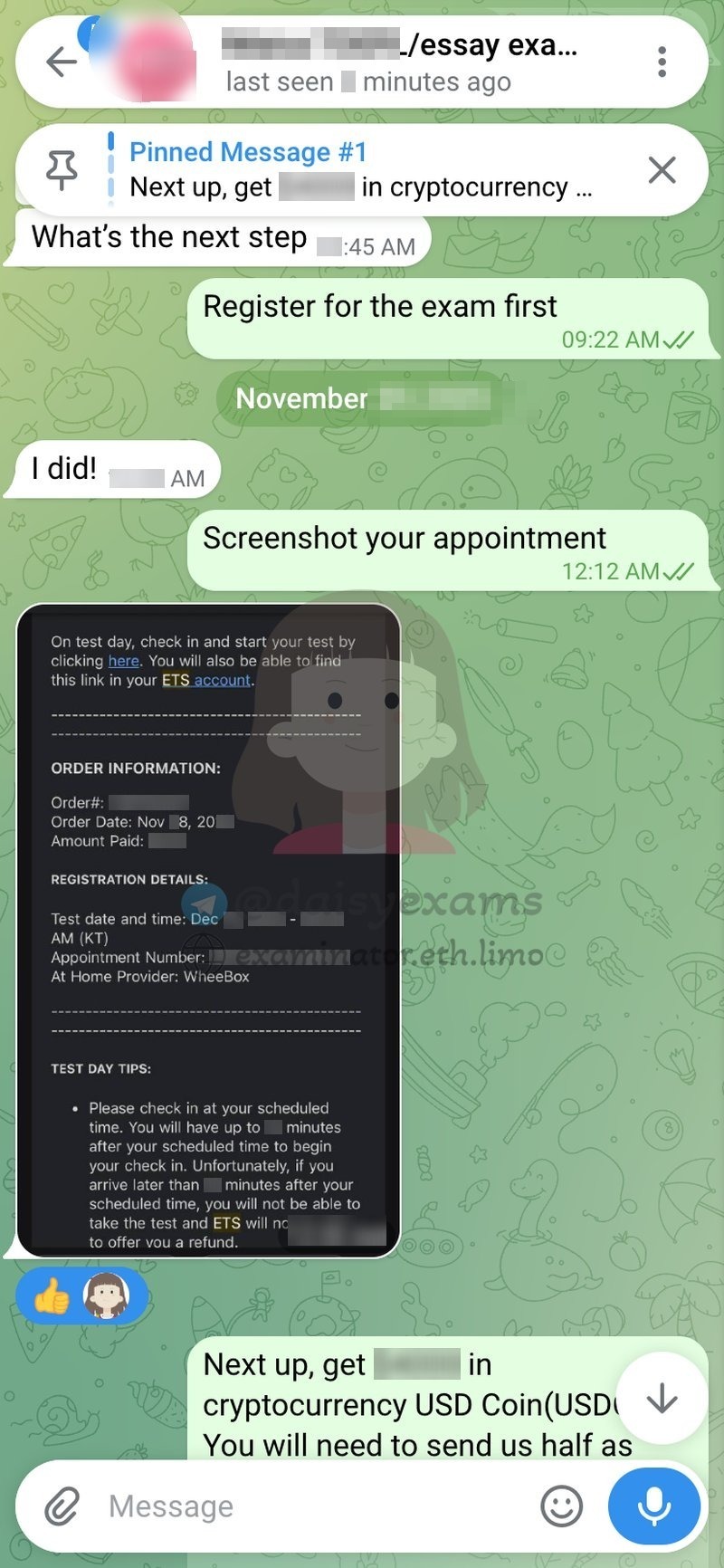 Client registers and screenshots the appointment