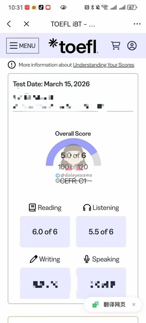 Screenshot der Chat-Protokolle für Betrug im TOEFL Erfolgsgeschichte #735