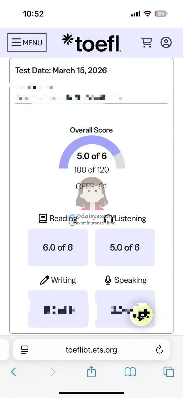 Screenshot der Chat-Protokolle für Betrug im TOEFL Erfolgsgeschichte #735