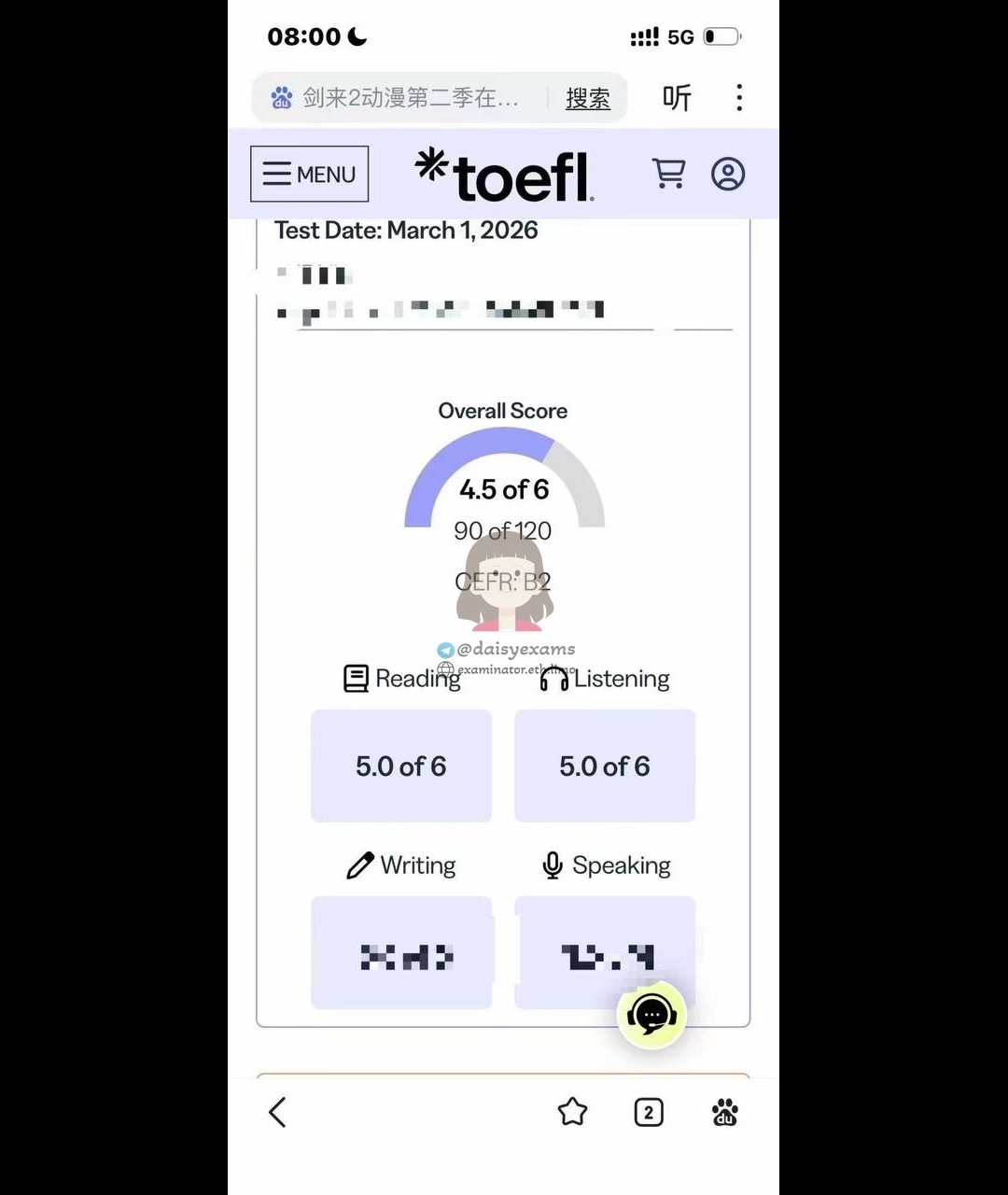 screenshot of chat logs for TOEFLでの不正行為 success story #726
