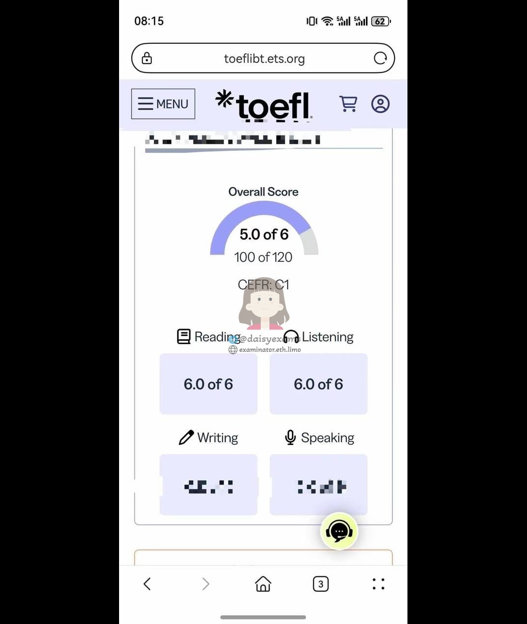 screenshot of chat logs for TOEFLでの不正行為 success story #726