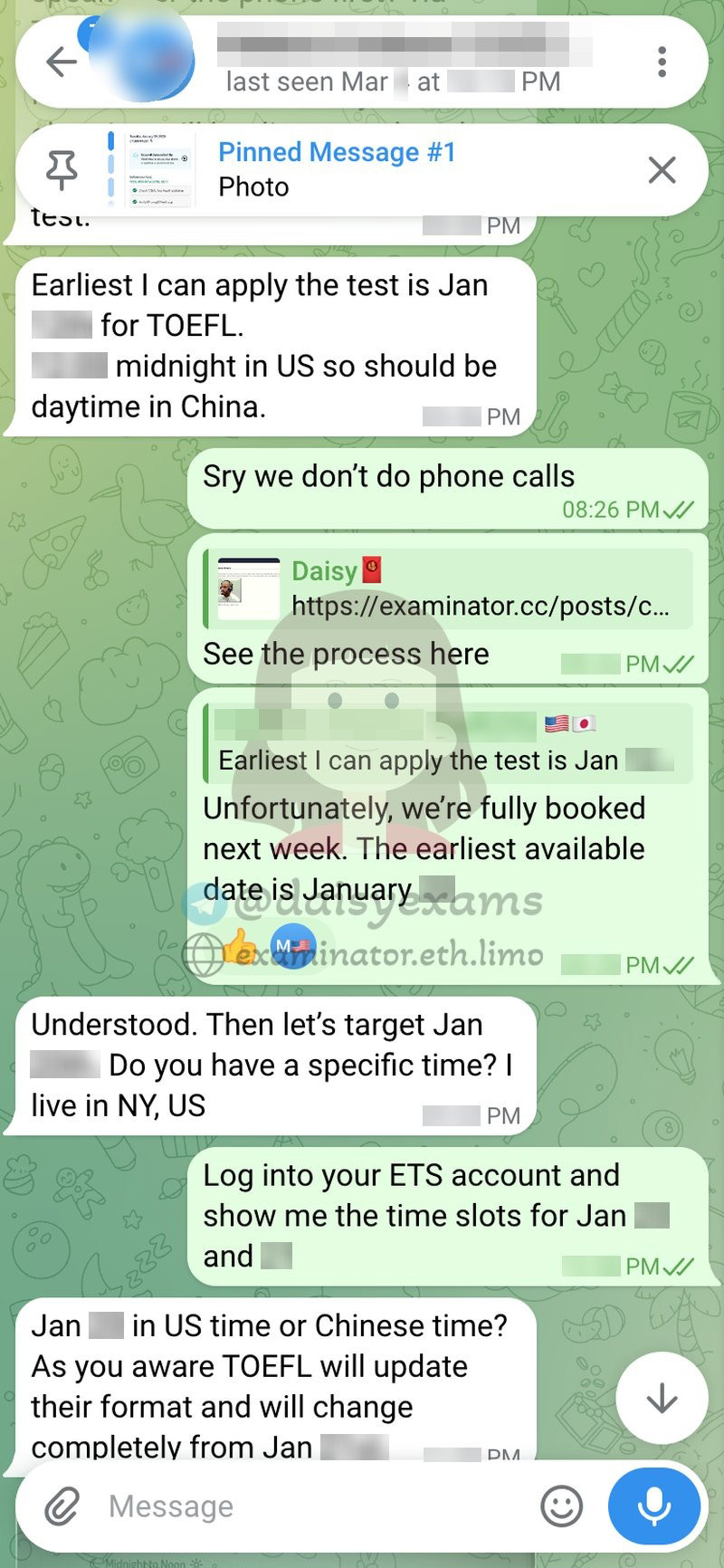 Agreeing a TOEFL Home Edition test date with the consultant
