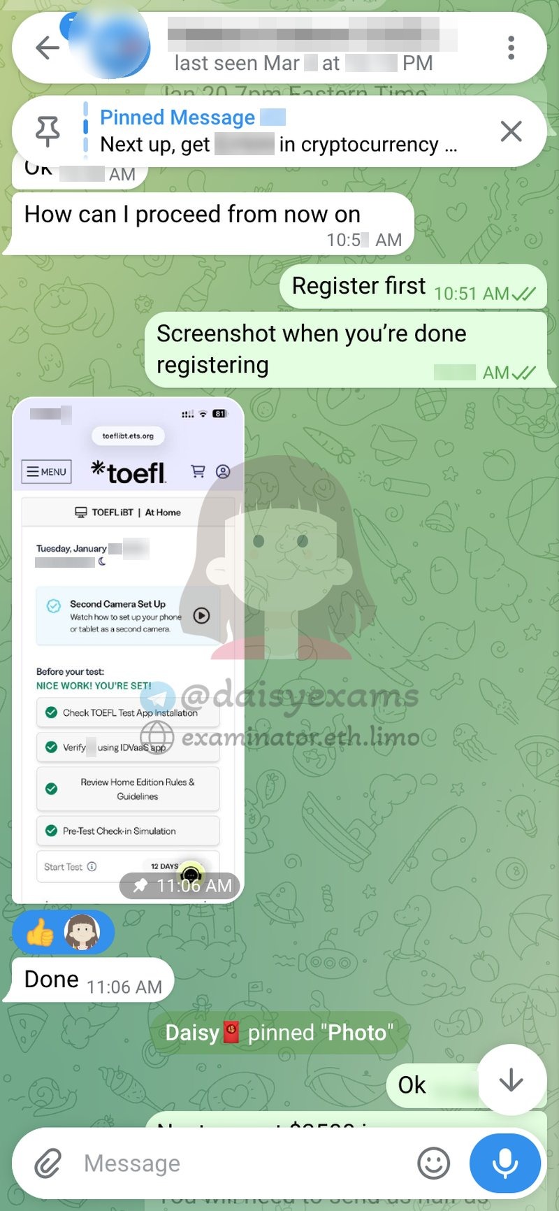 Client registers the TOEFL iBT Home Edition in their own ETS account