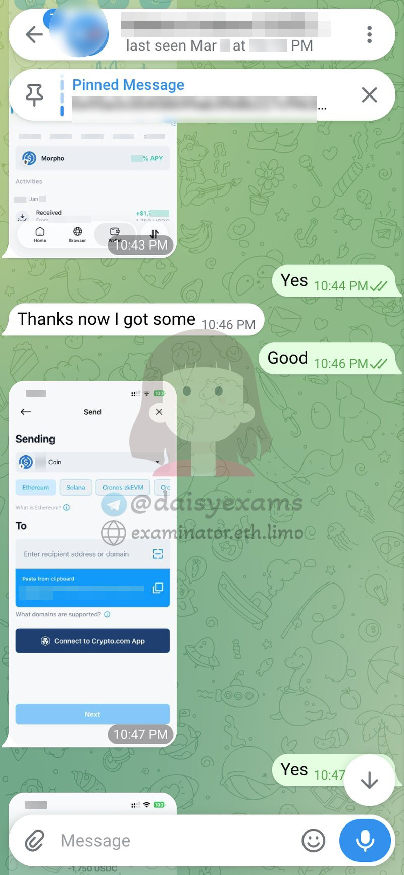 Funding and sending the USDC deposit (Crypto.com) to the receiving address