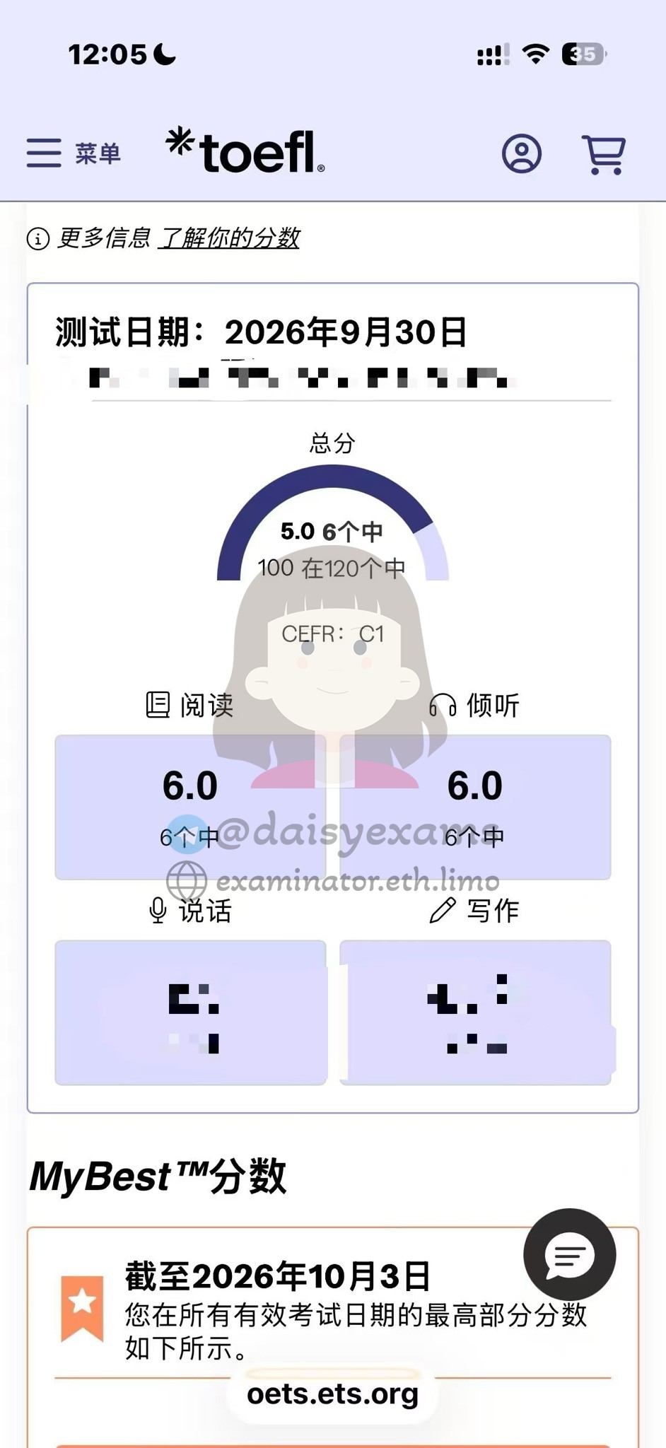 screenshot of chat logs for TOEFL Cheating success story #761