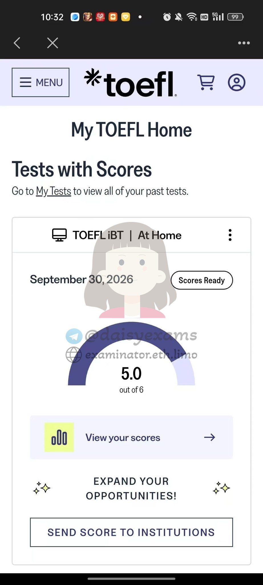 screenshot of chat logs for TOEFL Cheating success story #761